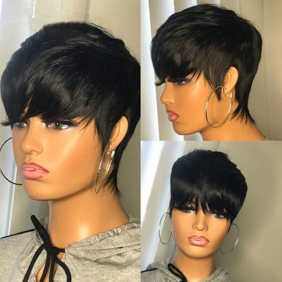 Short Pixie Cut Wig Human Hair Cheap - Kort mensenhaar pruiken pixie cut recht