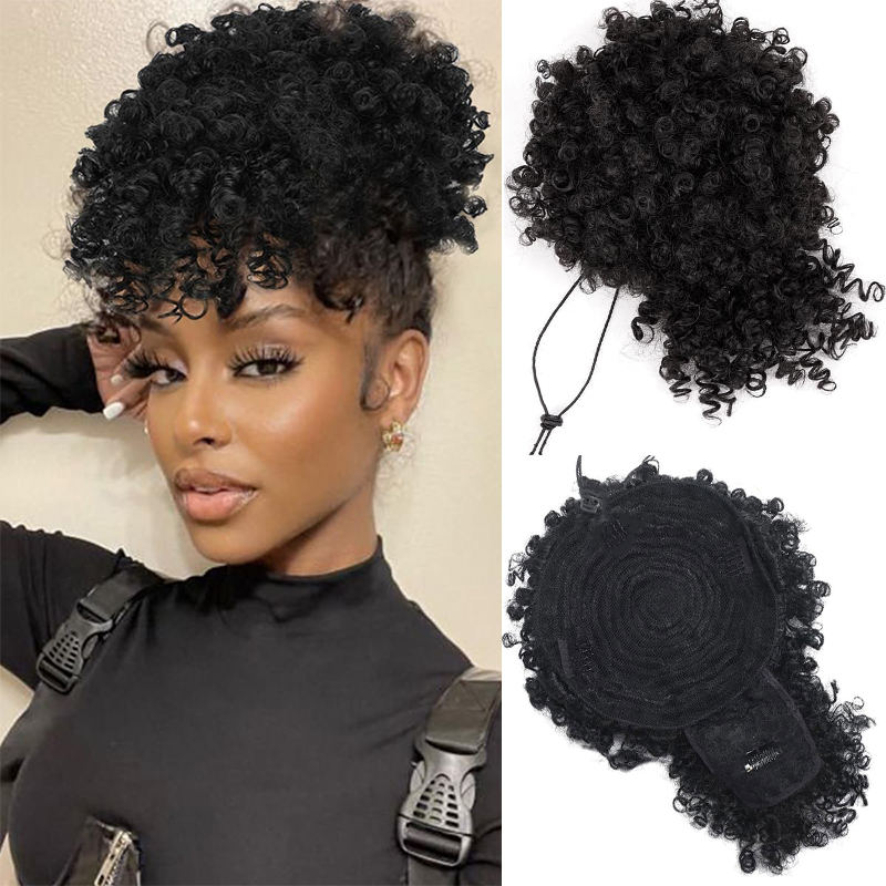 Drawstring Afro Curly Puff Ponytail - Afro Bladerdeeg Kinky Krullend Haar Opgestoken