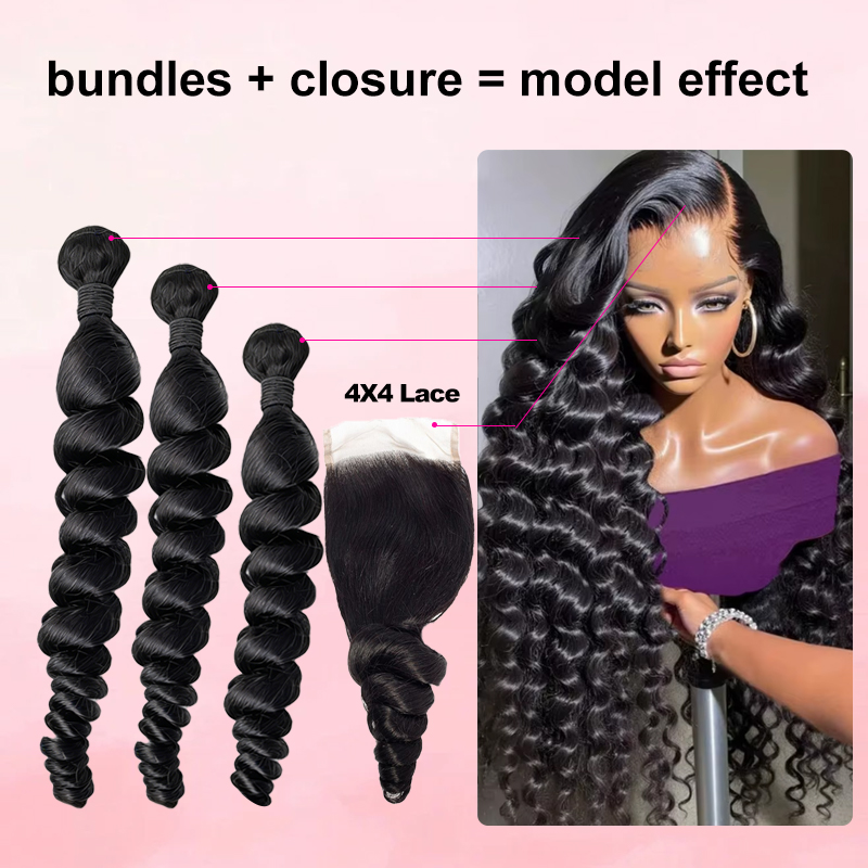 Deep Wave 3 Bundles With Closure - 30-40 inch losse wave bundels met