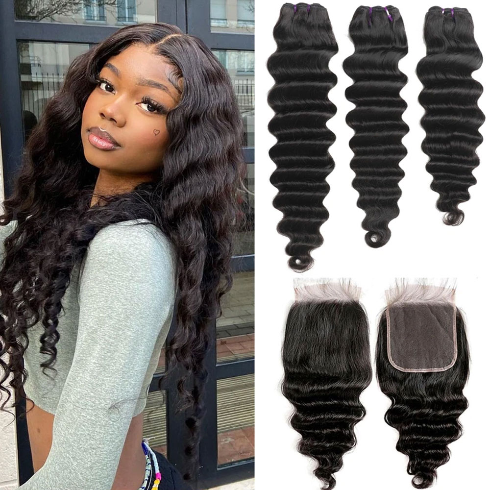Deep Wave 3 Bundles With Closure - Losse Deep Wave Bundels Met Sluiting