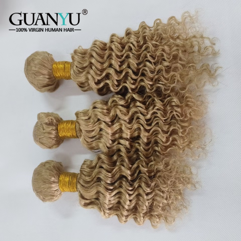 Deep Wave 3 Bundles With Closure - # 27 honingblonde diepe golf ombre
