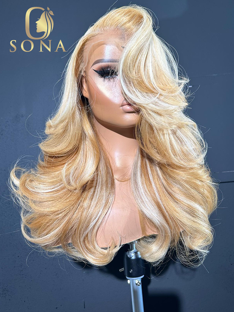 613 Blonde Body Wave Lace Front Wig - 613 # 27 # Highlights HD