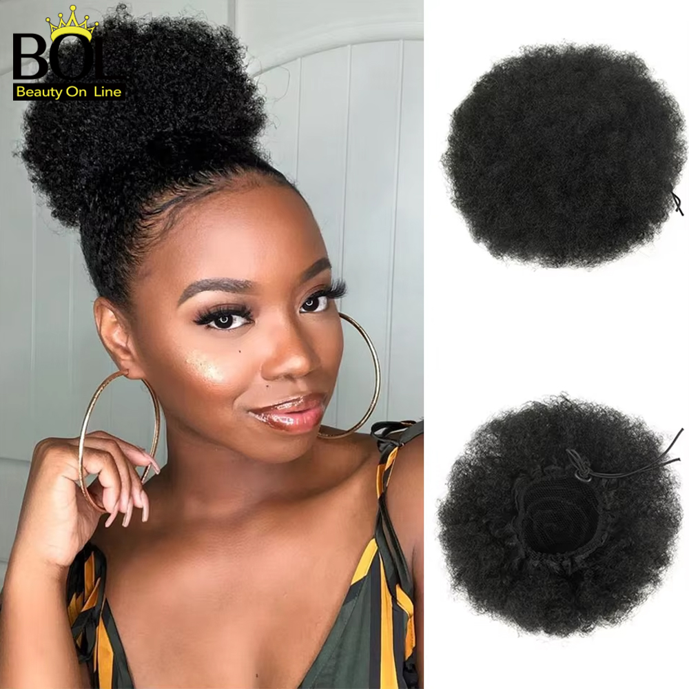 Drawstring Afro Curly Puff Ponytail - Afro Puff Trekkoord Paardenstaartverlenging Kinky Krullend