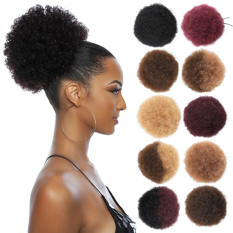 Drawstring Afro Curly Puff Ponytail - 100% Menselijk Haar 8 Inch Korte