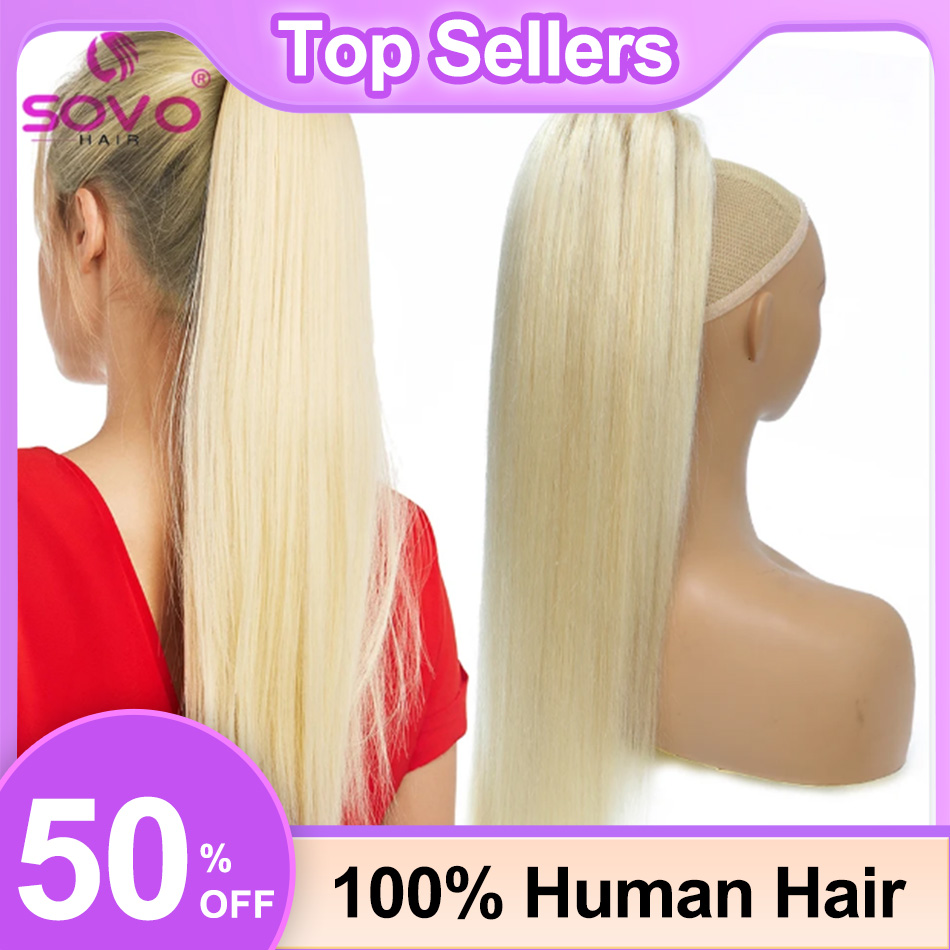 Seamless Clip In Hair Extensions Human Hair - SOVO Trekkoord Paardenstaart Echt haar Recht