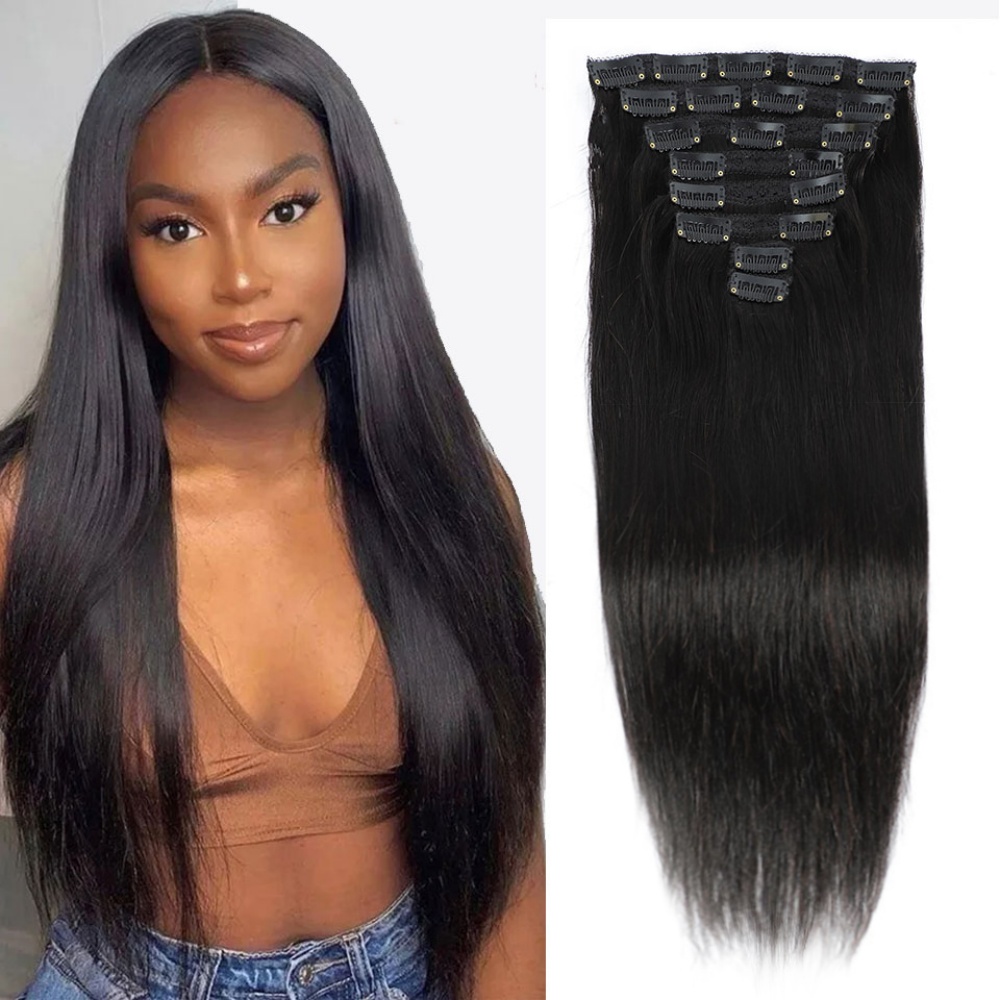 Seamless Clip In Hair Extensions Human Hair - Natuurlijke rechte clip-in extensions van echt