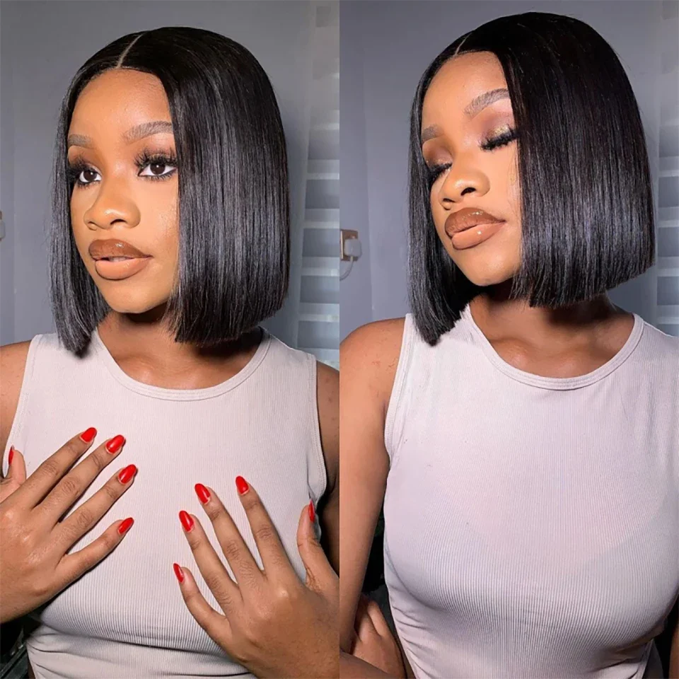 Glueless Wear And Go Human Hair Wig - Rechte Korte Bob Pruiken Echt haar