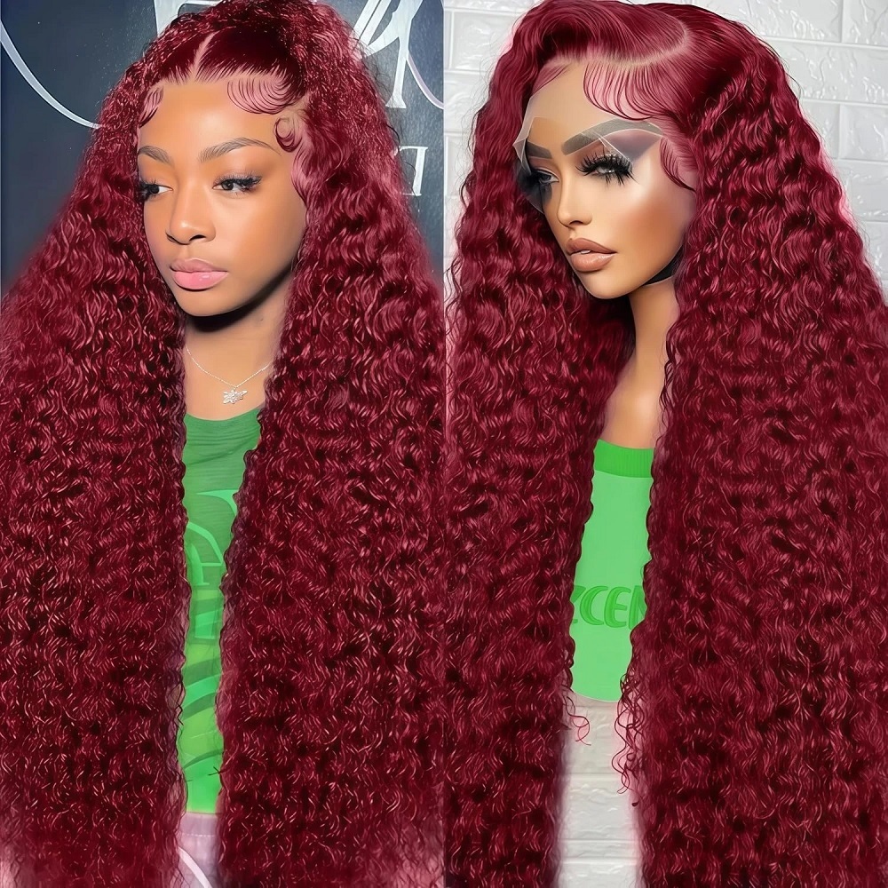 Human Hair Wigs - 99J Bourgondiërode Deep Wave 200 Density