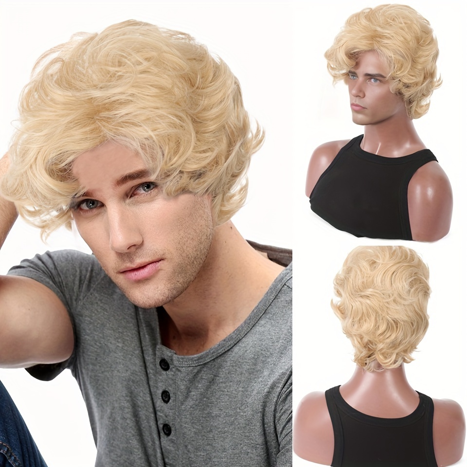 Synthetic Wigs - Heren blonde pruik korte golvende pluizige