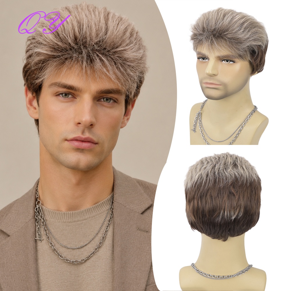 Synthetic Wigs - Synthetische korte bruine vlasachtige gelaagde pluizige