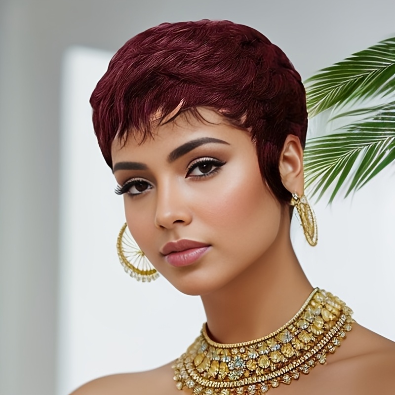 Short Pixie Cut Wig Human Hair Cheap - Rode pruik van echt haar, korte