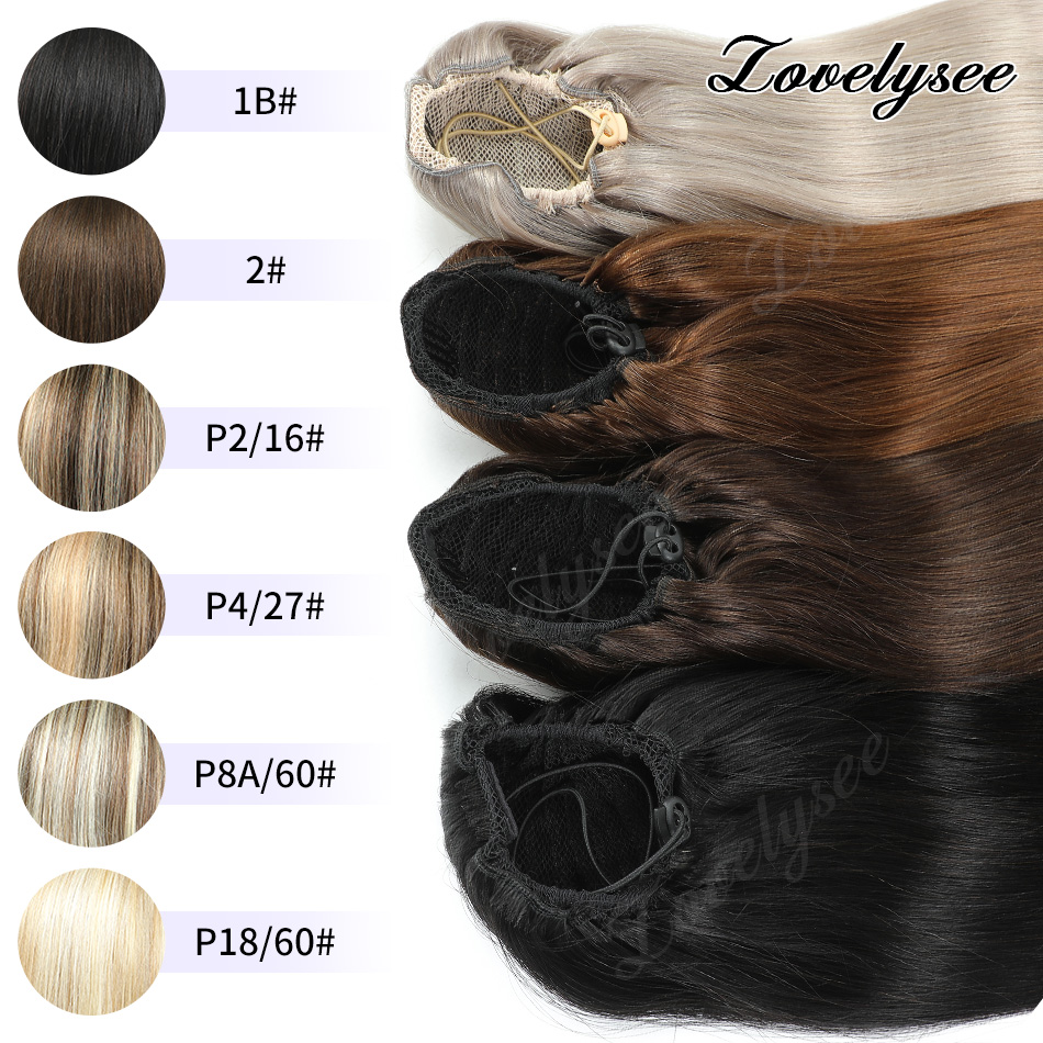 Seamless Clip In Hair Extensions Human Hair - 14-18 inch korte paardenstaart met trekkoord,
