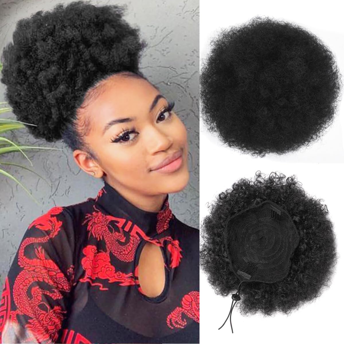 Drawstring Afro Curly Puff Ponytail - Afro Bladerdeeg Trekkoord Paardenstaart voor Zwarte