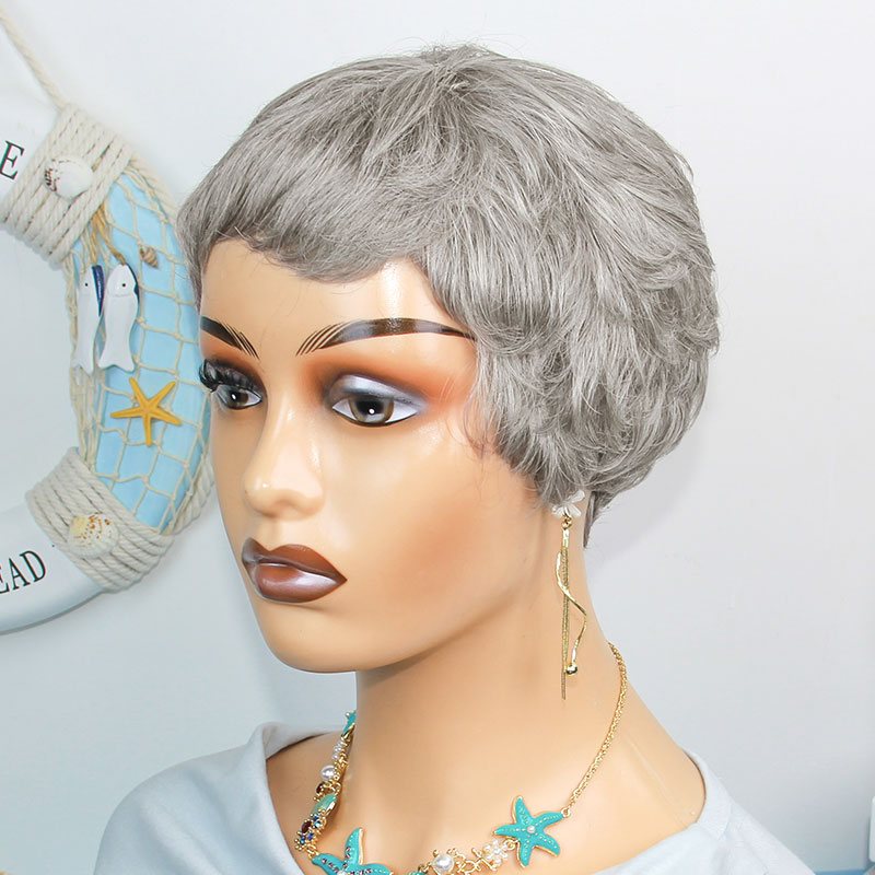 Short Pixie Cut Wig Human Hair Cheap - Korte, rechte pruiken van mensenhaar, grijs