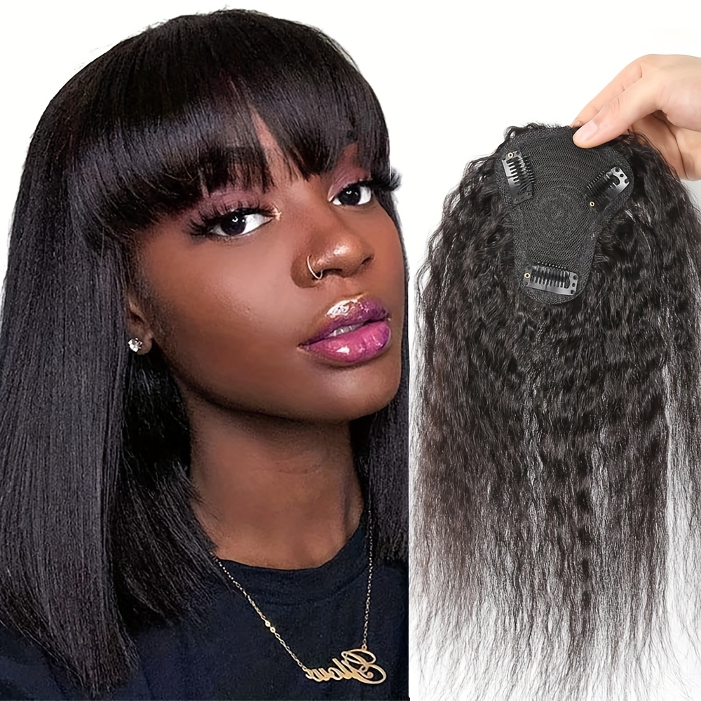 Hair Clips - Kinky Recht Topper Haar met Pony