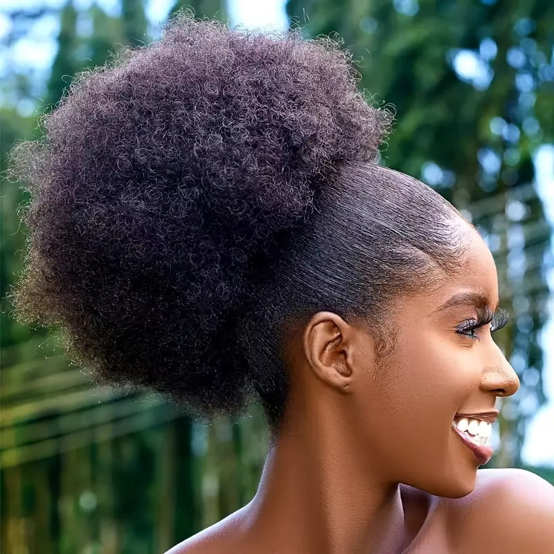 Drawstring Afro Curly Puff Ponytail - 1pc Dames 10-inch Afro Kinky Krullend