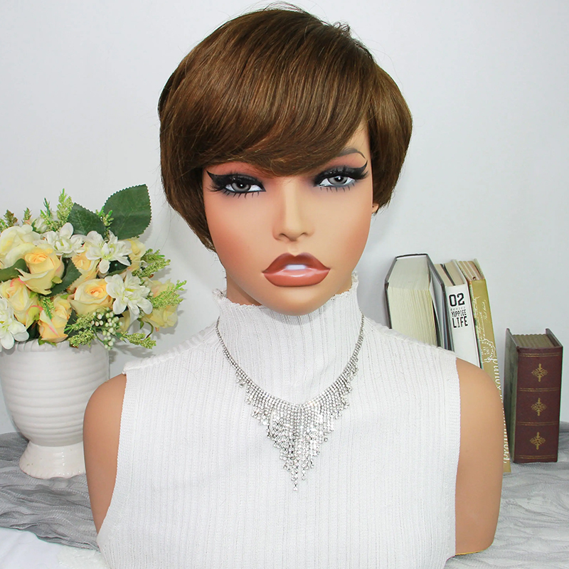 Short Pixie Cut Wig Human Hair Cheap - Chocoladebruine Pixie Cut Pruiken van Echt