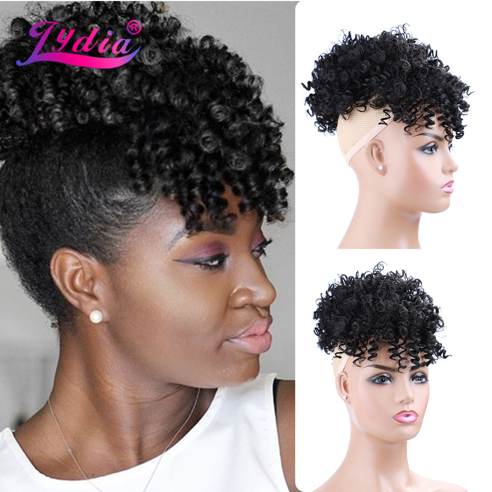 Drawstring Afro Curly Puff Ponytail - Lydia Trekkoord Synthetische Hoge Bladerdeeg Afro