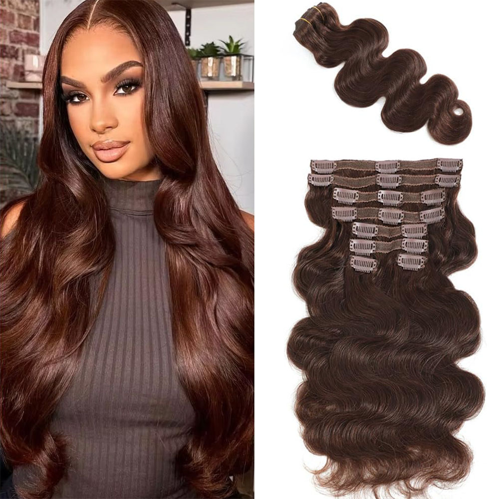 # 4 Chocoladebruin Body Wave C - Seamless Clip In Hair Extensions Human Hair recensie en prijs