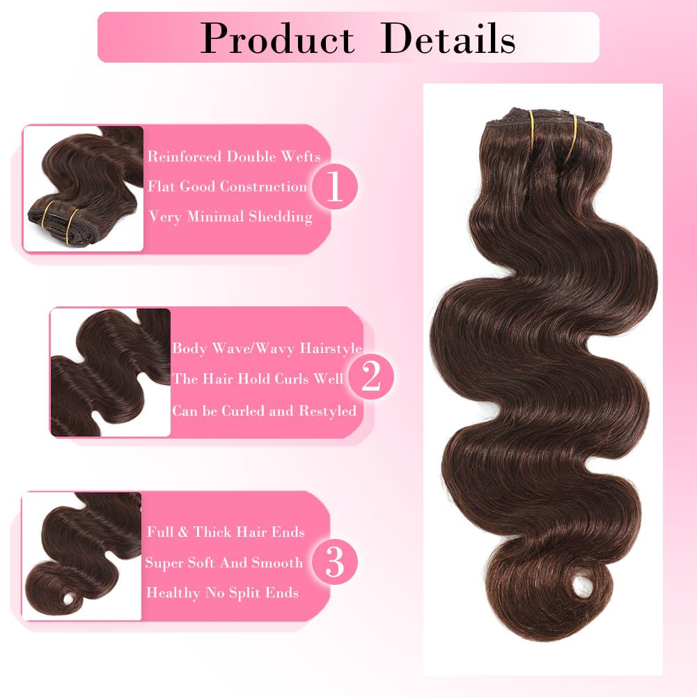 # 4 Chocoladebruin Body Wave C - Seamless Clip In Hair Extensions Human Hair recensie en prijs