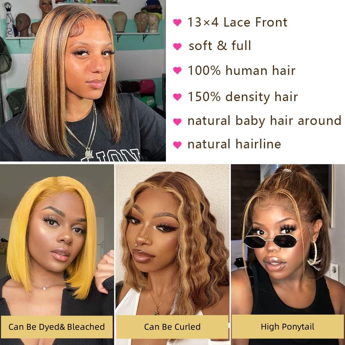Bobpruik van echt haar 13x4 HD - Pre Parted 13X4 Lace Front Bob Wig recensie en prijs