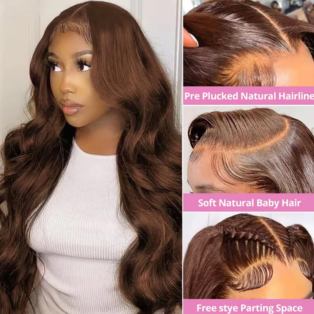 Chocolade # 4 Body Wave pruik  - Hd Lace Frontal Wig Human Hair Pre Plucked recensie en prijs