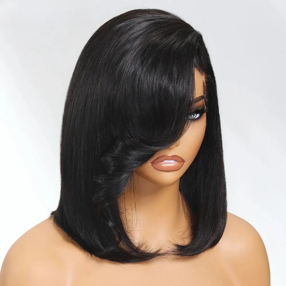 Zwarte korte bob rechte kant-e - Pre Parted 13X4 Lace Front Bob Wig recensie en prijs