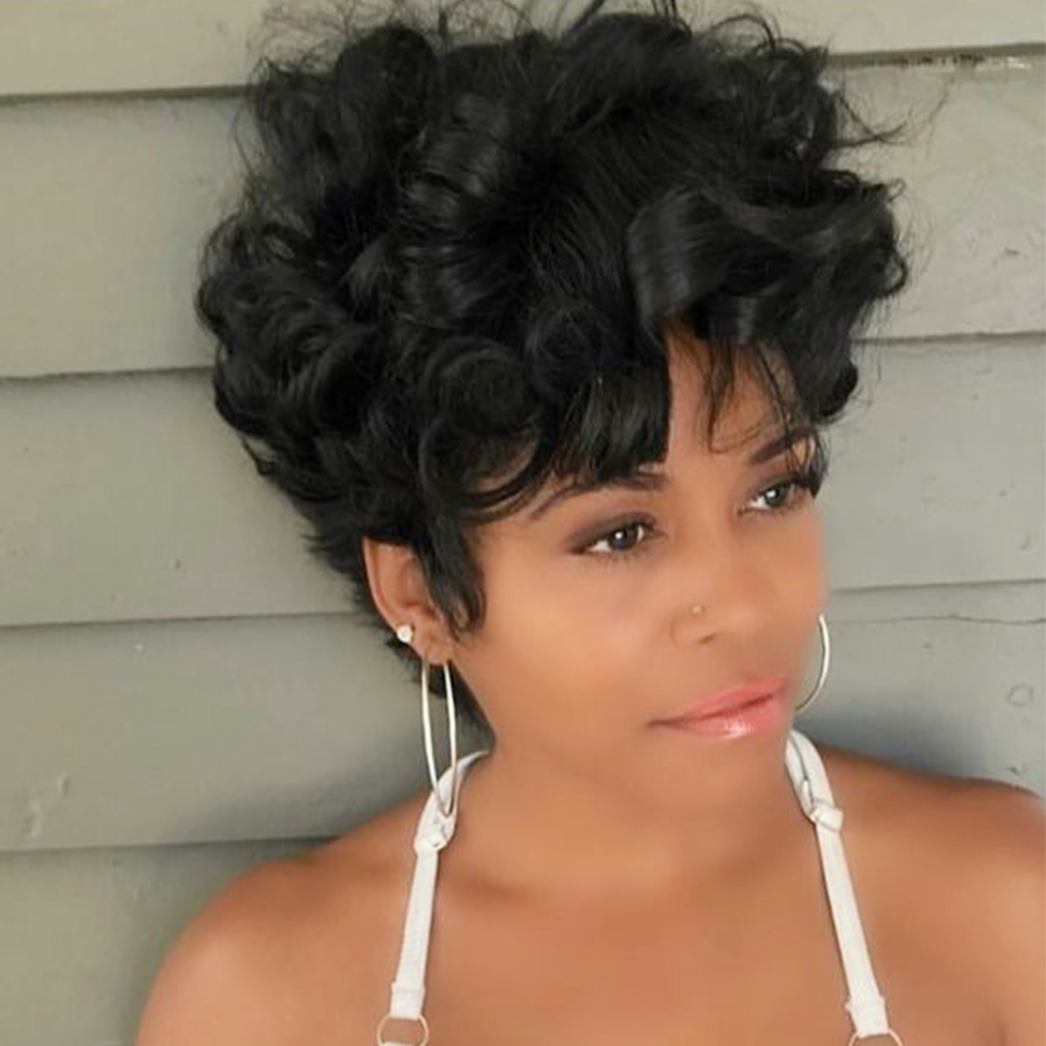 Bouncy Natuurlijke Golf Pruik  - Short Pixie Cut Wig Human Hair Cheap recensie en prijs