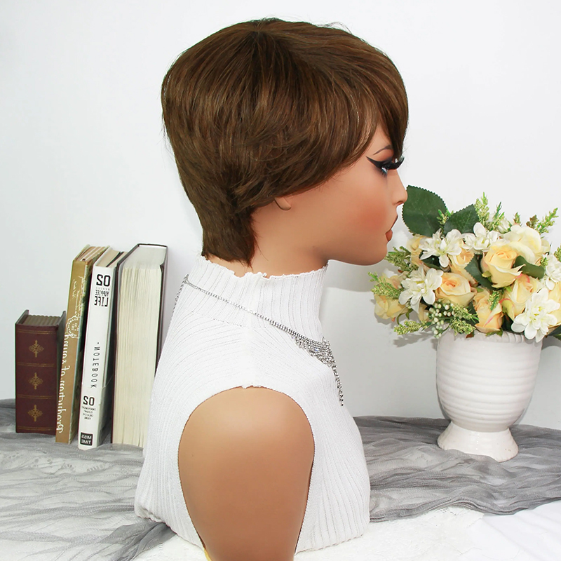 Chocoladebruine Pixie Cut Prui - Short Pixie Cut Wig Human Hair Cheap recensie en prijs